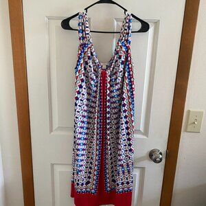 Red, Blue, Tan, and Black Dress Barn Dress
